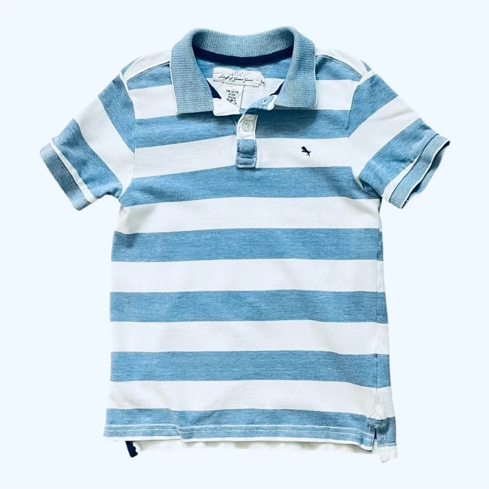 H & M L.O.G.G. polo shirt boy 6-8 years white/blue striped collar buttons cotton